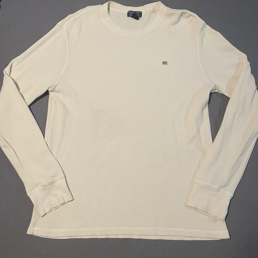Polo Ralph Lauren Men’s Cream Waffle Knit Long Sleeve 2XL Thermal Crew Neck
